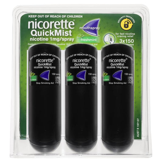 Nicorette Quit Smoking QuickMist Nicotine Mouth Spray Freshmint 3 x 150 Pack