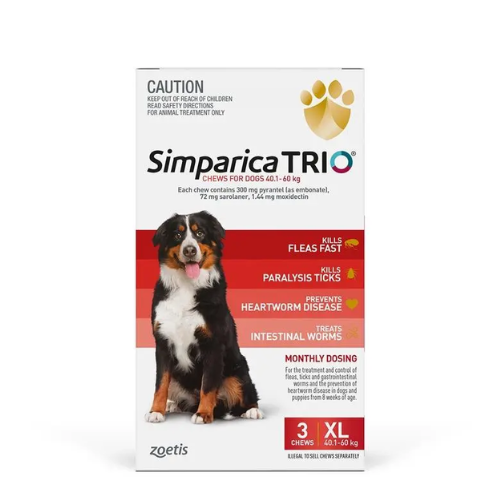 Simparica TRIO Red Flea, Tick & Worm Chews 40.1-60kg X-Large Dogs